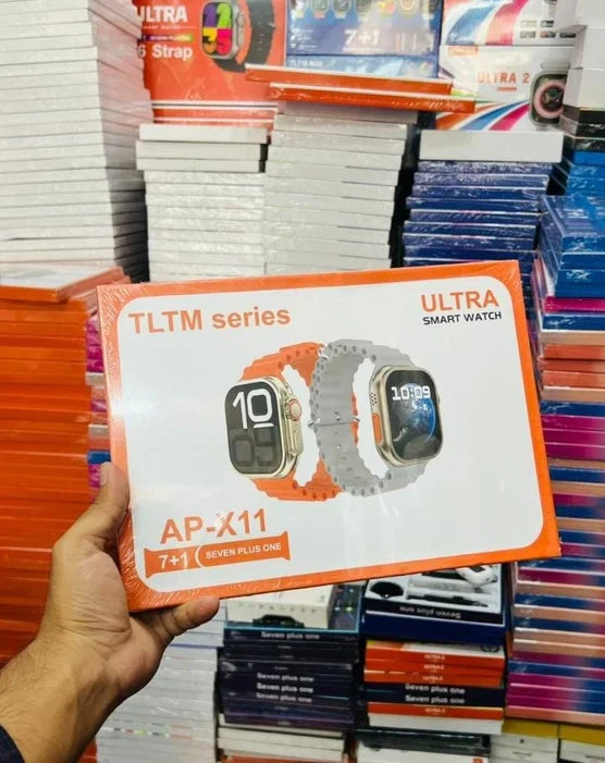 Ultra Smart Watch (7+1 Straps) – Bluetooth Calling, Fitness Tracker, Full Touch Display, Premium Gift Set