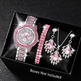 💖✨ 6-Piece Luxury Women's Watch & Jewelry Set – Pink Dial Glam Timepiece with Matching Accessories 🎁🌸