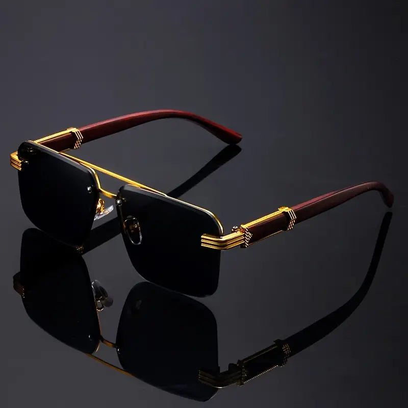 🕶️ 2PCS  Frameless Fashion Glasses – Unisex Classic  Eyewear with Wooden Pattern Temples 🌿✨