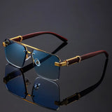 🕶️ 2PCS  Frameless Fashion Glasses – Unisex Classic  Eyewear with Wooden Pattern Temples 🌿✨