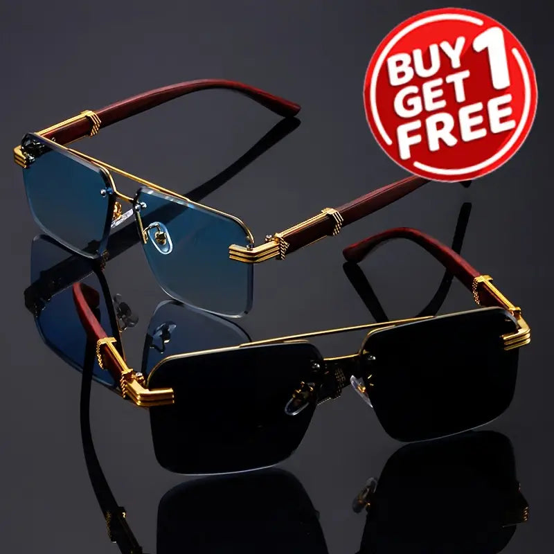 🕶️ 2PCS  Frameless Fashion Glasses – Unisex Classic  Eyewear with Wooden Pattern Temples 🌿✨