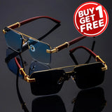 🕶️ 2PCS  Frameless Fashion Glasses – Unisex Classic  Eyewear with Wooden Pattern Temples 🌿✨