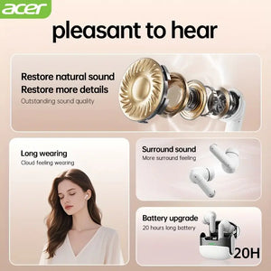 Teana Sound Wireless Earbuds - Heavy Bass, No Sound Leakage, Ultra Long Battery Life, AI Active Noise Cancellation