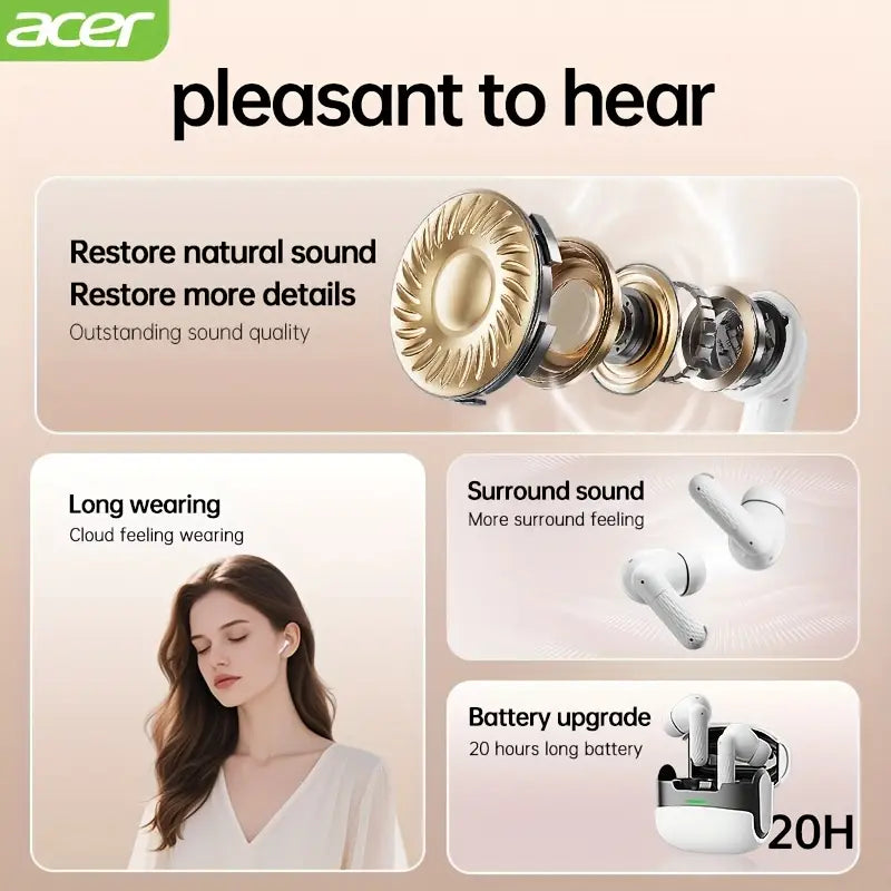 Teana Sound Wireless Earbuds - Heavy Bass, No Sound Leakage, Ultra Long Battery Life, AI Active Noise Cancellation