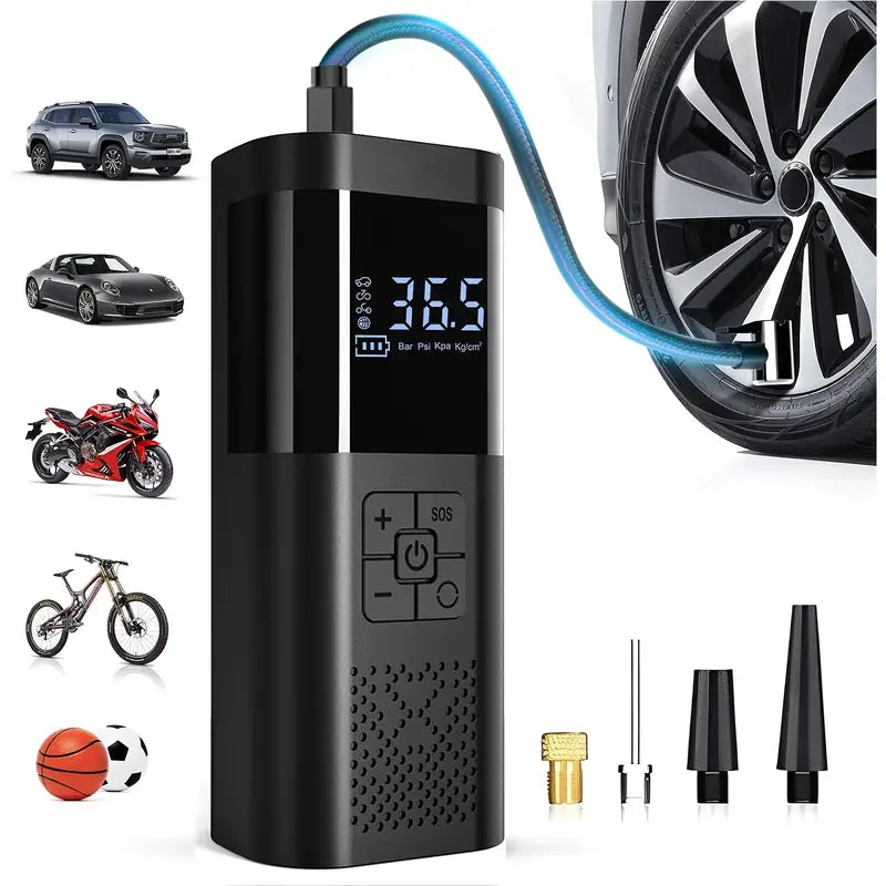Portable Air Compressor Tire Inflator, 150PSI Car Tire Pump, Equipped with a Tire Pressure Gauge, LED Light,