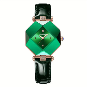 💚✨ Women's Luxury Stainless Steel Square Watch and 🌿🕰️  Faux Leather Strap, Stylish & Durable for Everyday Glam Watch🎓👗💎🌟