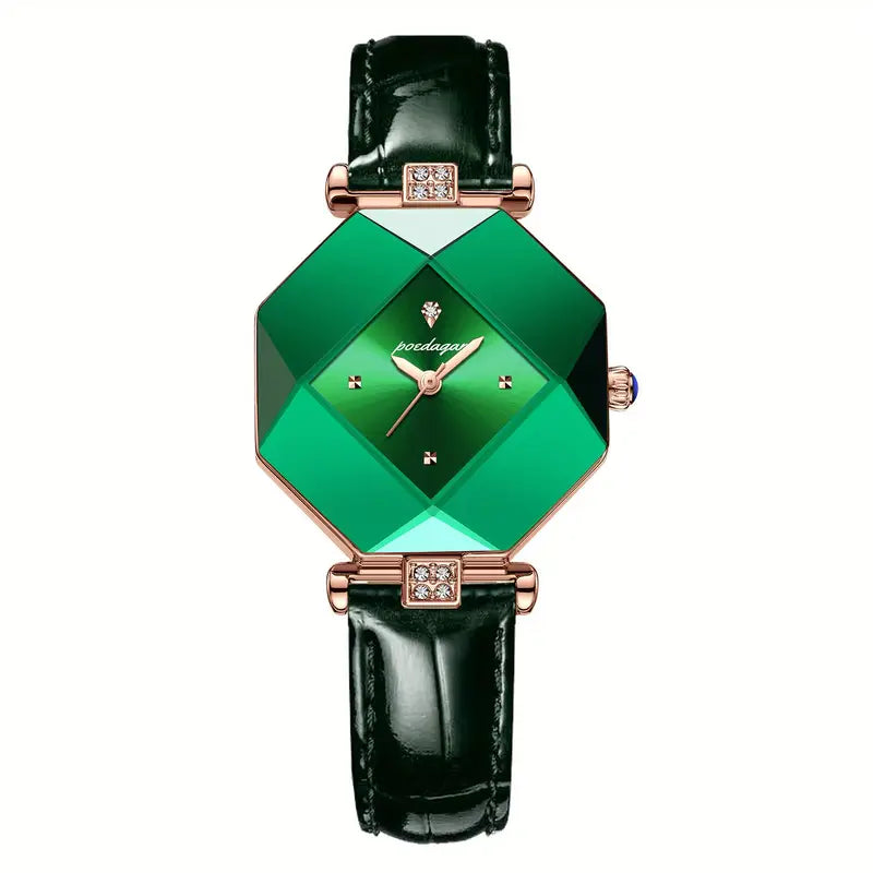 💚✨ Women's Luxury Stainless Steel Square Watch and 🌿🕰️  Faux Leather Strap, Stylish & Durable for Everyday Glam Watch🎓👗💎🌟