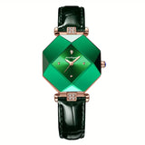 💚✨ Women's Luxury Stainless Steel Square Watch and 🌿🕰️  Faux Leather Strap, Stylish & Durable for Everyday Glam Watch🎓👗💎🌟