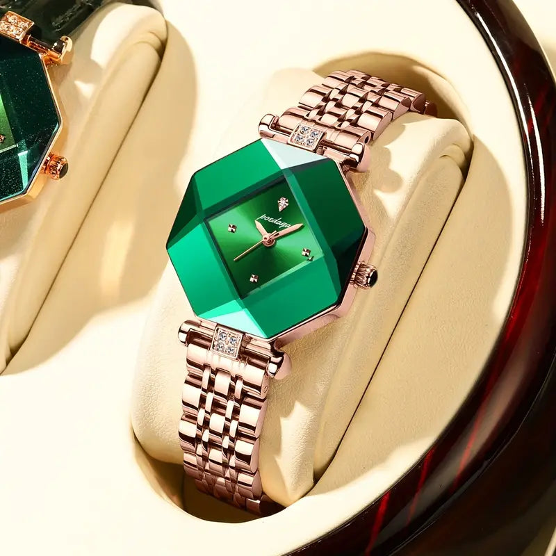 💚✨ Women's Luxury Stainless Steel Square Watch and 🌿🕰️  Faux Leather Strap, Stylish & Durable for Everyday Glam Watch🎓👗💎🌟