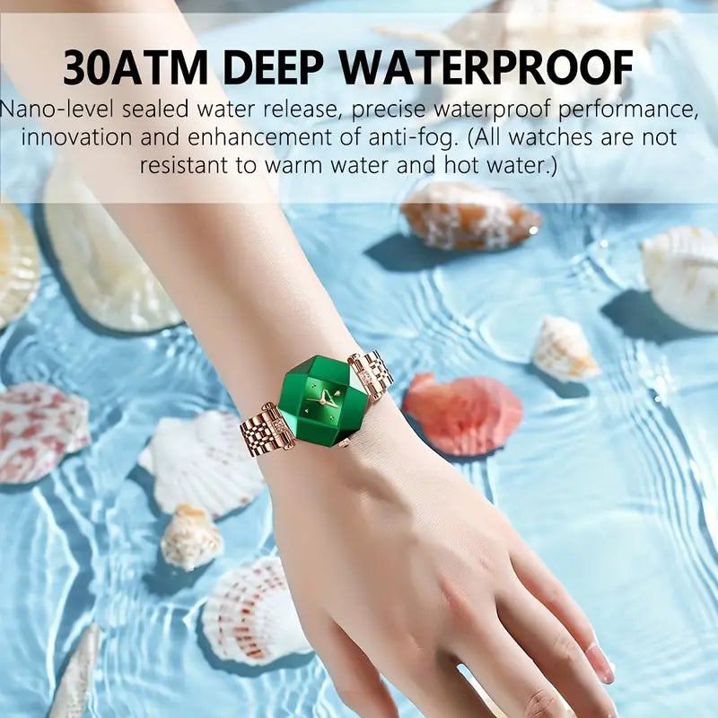 💚✨ Women's Luxury Stainless Steel Square Watch and 🌿🕰️  Faux Leather Strap, Stylish & Durable for Everyday Glam Watch🎓👗💎🌟