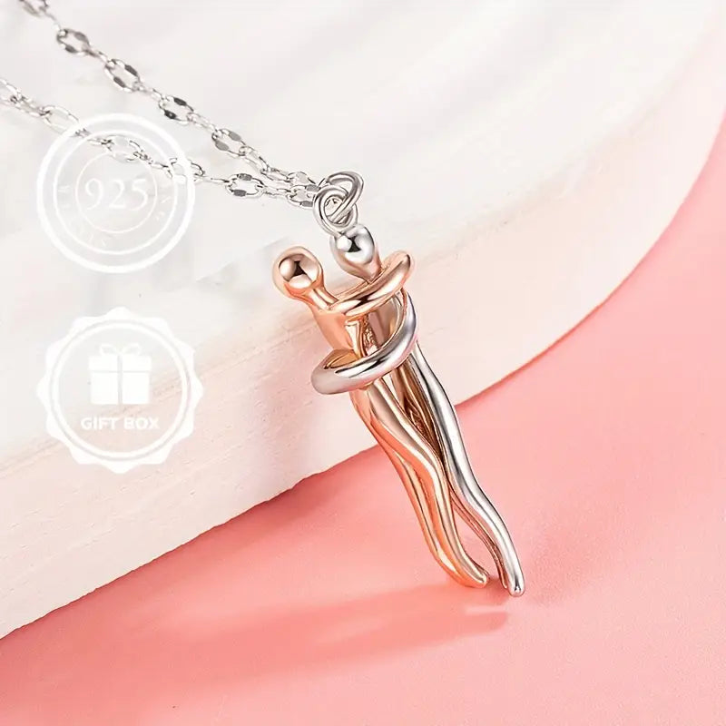 Silvery and Rose Golden Hug Necklace Couples Necklace for Him and Her the Tale of Two Lovers Hugging Necklace Jewelry Pendant Necklace Affectionate Hug Necklace Couple for Women Men