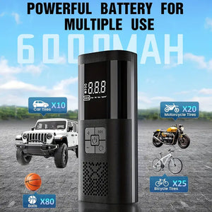 Portable Air Compressor Tire Inflator, 150PSI Car Tire Pump, Equipped with a Tire Pressure Gauge, LED Light,