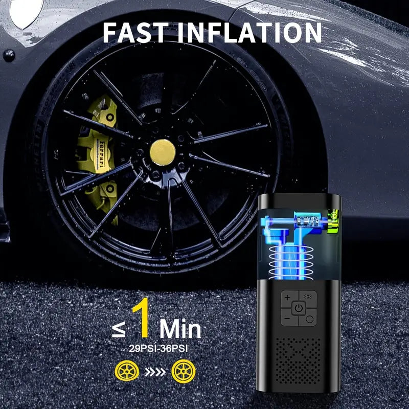 Portable Air Compressor Tire Inflator, 150PSI Car Tire Pump, Equipped with a Tire Pressure Gauge, LED Light,