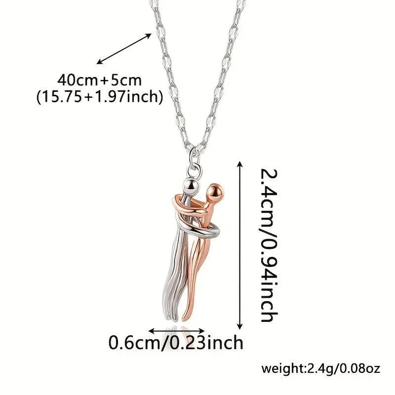 Silvery and Rose Golden Hug Necklace Couples Necklace for Him and Her the Tale of Two Lovers Hugging Necklace Jewelry Pendant Necklace Affectionate Hug Necklace Couple for Women Men