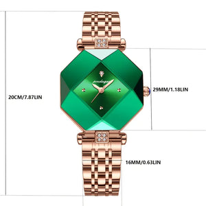💚✨ Women's Luxury Stainless Steel Square Watch and 🌿🕰️  Faux Leather Strap, Stylish & Durable for Everyday Glam Watch🎓👗💎🌟