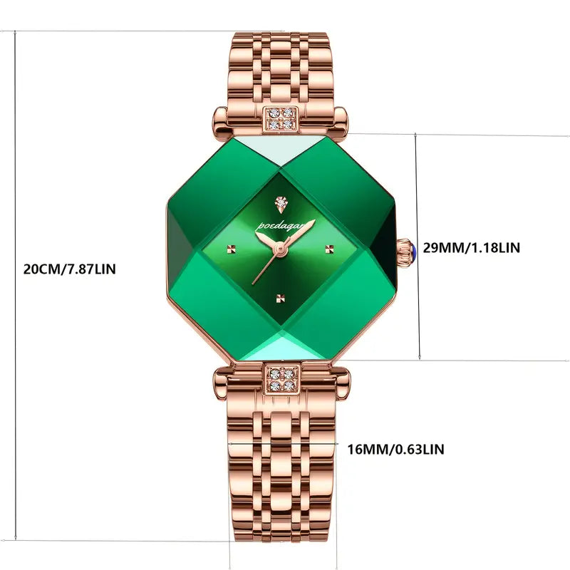 💚✨ Women's Luxury Stainless Steel Square Watch and 🌿🕰️  Faux Leather Strap, Stylish & Durable for Everyday Glam Watch🎓👗💎🌟