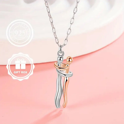 Silvery and Rose Golden Hug Necklace Couples Necklace for Him and Her the Tale of Two Lovers Hugging Necklace Jewelry Pendant Necklace Affectionate Hug Necklace Couple for Women Men
