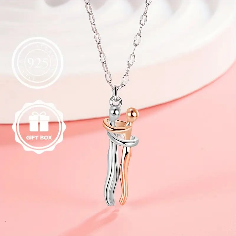 Silvery and Rose Golden Hug Necklace Couples Necklace for Him and Her the Tale of Two Lovers Hugging Necklace Jewelry Pendant Necklace Affectionate Hug Necklace Couple for Women Men