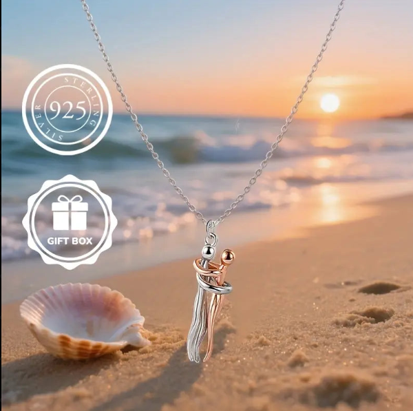 Elegant Couple Hug Heart Pendant Necklace – 18K Gold-Plated Stainless Steel Romantic Jewelry Gift for Women 💖