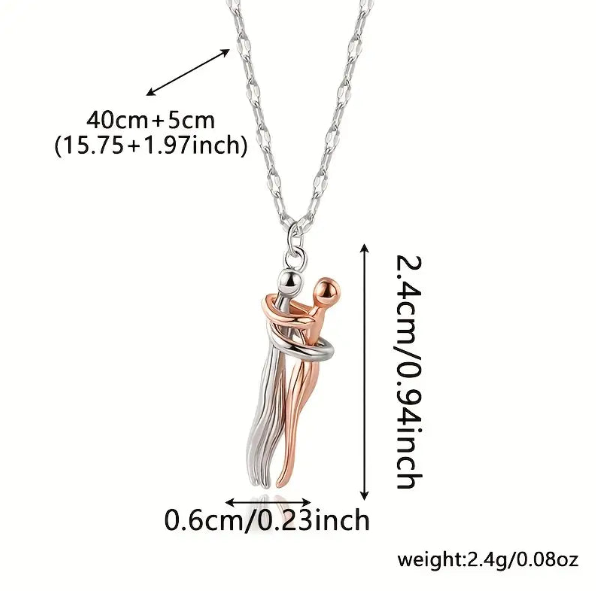 Elegant Couple Hug Heart Pendant Necklace – 18K Gold-Plated Stainless Steel Romantic Jewelry Gift for Women 💖