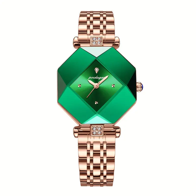 💚✨ Women's Luxury Stainless Steel Square Watch and 🌿🕰️  Faux Leather Strap, Stylish & Durable for Everyday Glam Watch🎓👗💎🌟