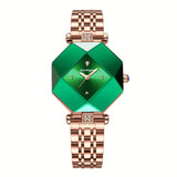 💚✨ Women's Luxury Stainless Steel Square Watch and 🌿🕰️  Faux Leather Strap, Stylish & Durable for Everyday Glam Watch🎓👗💎🌟