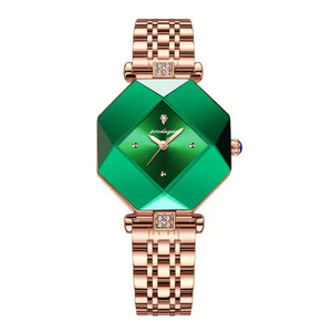 💚✨ Women's Luxury Stainless Steel Square Watch and 🌿🕰️  Faux Leather Strap, Stylish & Durable for Everyday Glam Watch🎓👗💎🌟