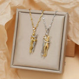 Elegant Couple Hug Heart Pendant Necklace – 18K Gold-Plated Stainless Steel Romantic Jewelry Gift for Women 💖