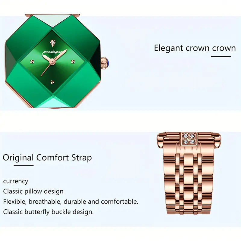 💚✨ Women's Luxury Stainless Steel Square Watch and 🌿🕰️  Faux Leather Strap, Stylish & Durable for Everyday Glam Watch🎓👗💎🌟