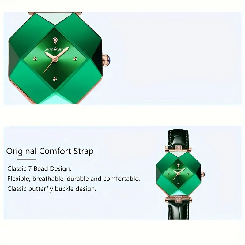 💚✨ Women's Luxury Stainless Steel Square Watch and 🌿🕰️  Faux Leather Strap, Stylish & Durable for Everyday Glam Watch🎓👗💎🌟
