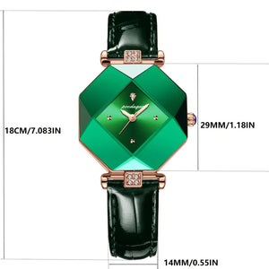 💚✨ Women's Luxury Stainless Steel Square Watch and 🌿🕰️  Faux Leather Strap, Stylish & Durable for Everyday Glam Watch🎓👗💎🌟