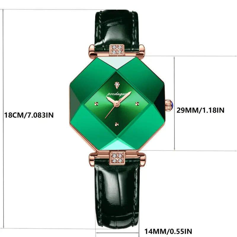 💚✨ Women's Luxury Stainless Steel Square Watch and 🌿🕰️  Faux Leather Strap, Stylish & Durable for Everyday Glam Watch🎓👗💎🌟